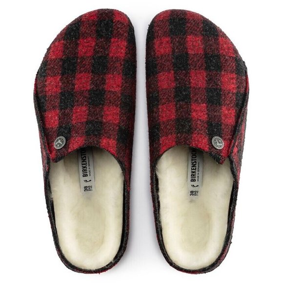 New Birkenstock Zermatt Shearling Clog Plaid Red Black Size EU 37 - Picture 5 of 8